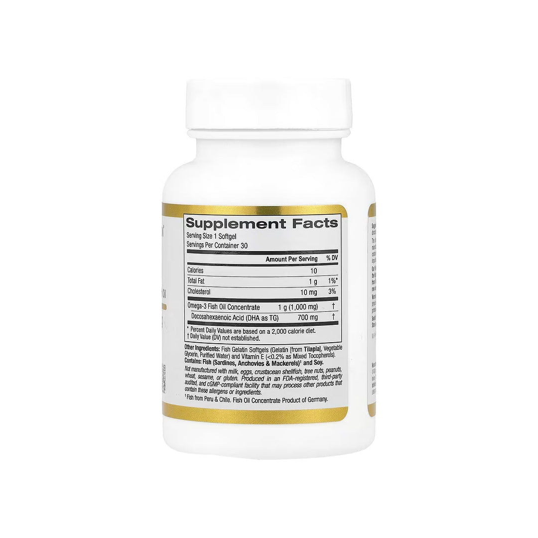 DHA 700, omega-3 ultraconcentrado, cápsulas de aceite de pescado de 1000 mg / omega-3 DHA de 700 mg, 30 cápsulas blandas (CALIFORNIA GOLD NUTRITION)