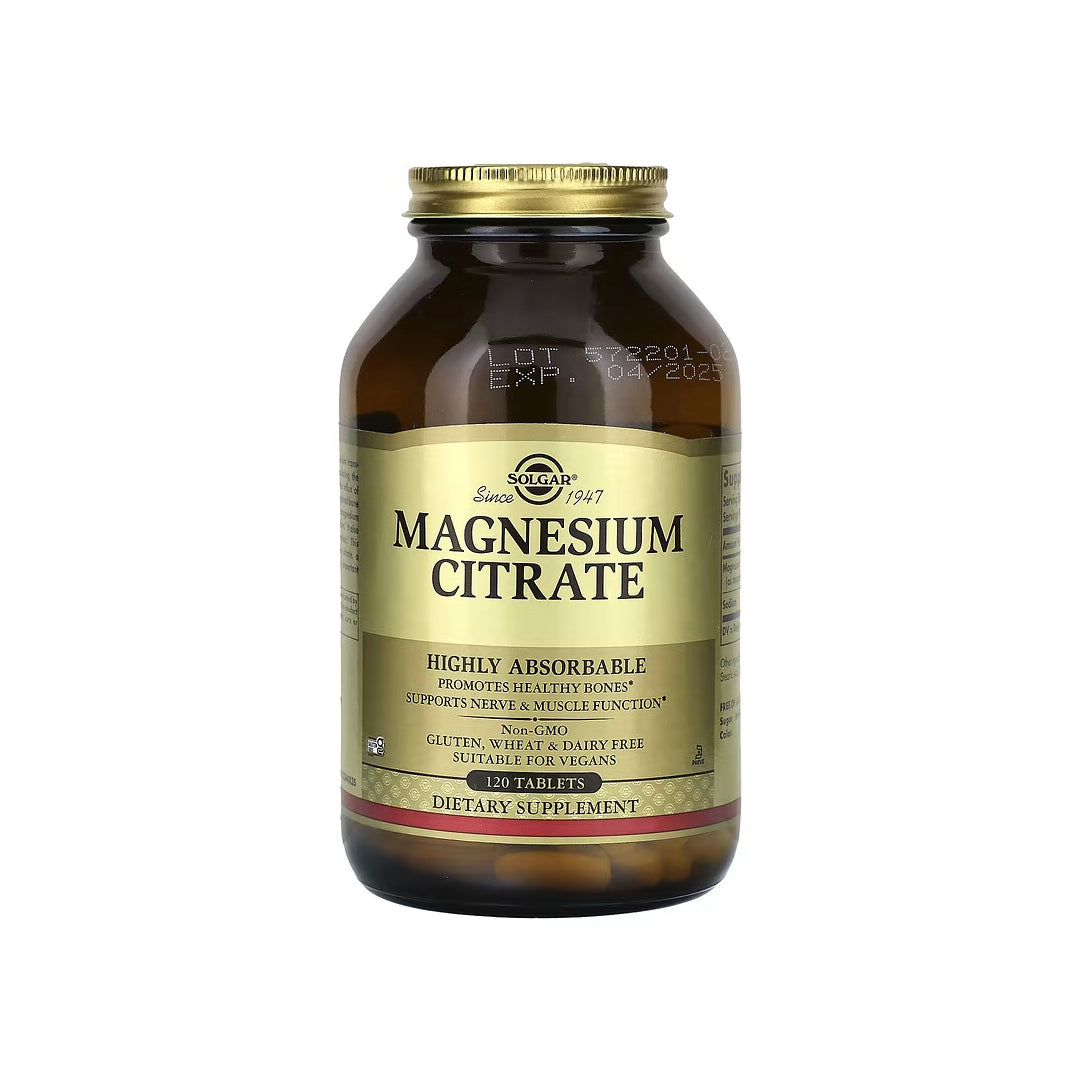 MAGNESIUM CITRATE, tabletas veganas de citrato de magnesio de 400 mg por porción, 120 tabletas (SOLGAR).
