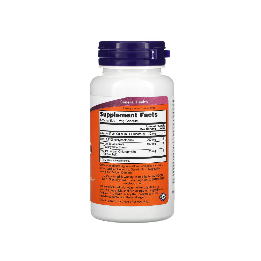DIM 200, cápsulas de diindolilmetano de 200 mg y glucarato de calcio de 100 mg, 90 cápsulas veganas (NOW FOODS)
