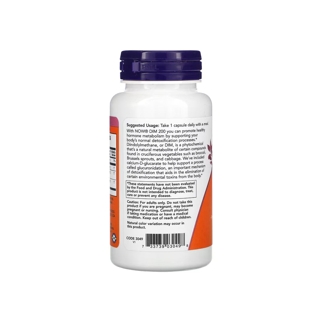 DIM 200, cápsulas de diindolilmetano de 200 mg y glucarato de calcio de 100 mg, 90 cápsulas veganas (NOW FOODS)