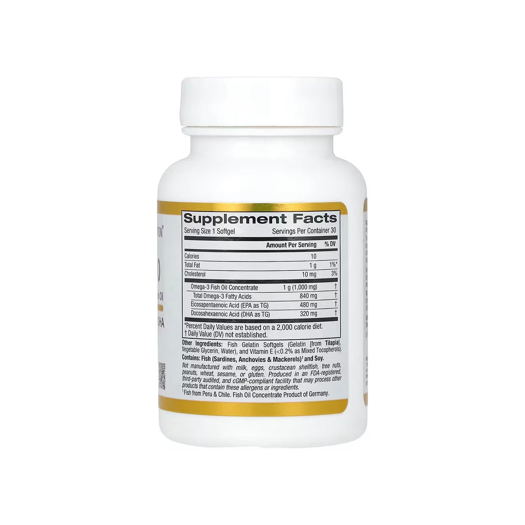 OMEGA 800, omega-3 ultraconcentrado, cápsulas de aceite de pescado de 1000 mg / omega-3 EPA y DHA de 800 mg, 30 cápsulas blandas $400 y 90 cápsulas blandas  (CALIFORNIA GOLD NUTRITION)