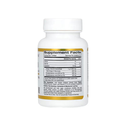 OMEGA 800, omega-3 ultraconcentrado, cápsulas de aceite de pescado de 1000 mg / omega-3 EPA y DHA de 800 mg, 30 cápsulas blandas $400 y 90 cápsulas blandas  (CALIFORNIA GOLD NUTRITION)