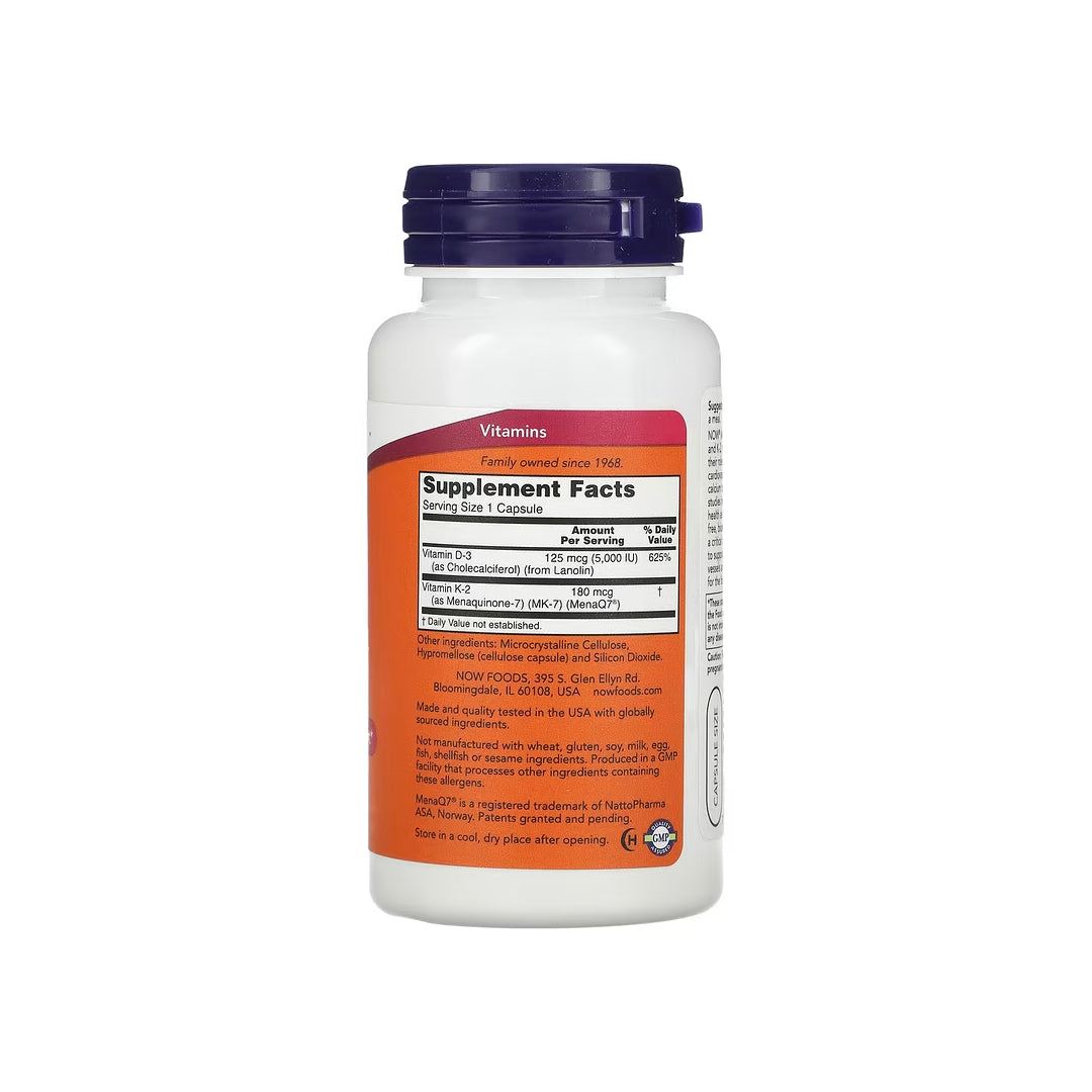 Mega vitamina D3 y MK-7, 120 cápsulas - NOW Foods