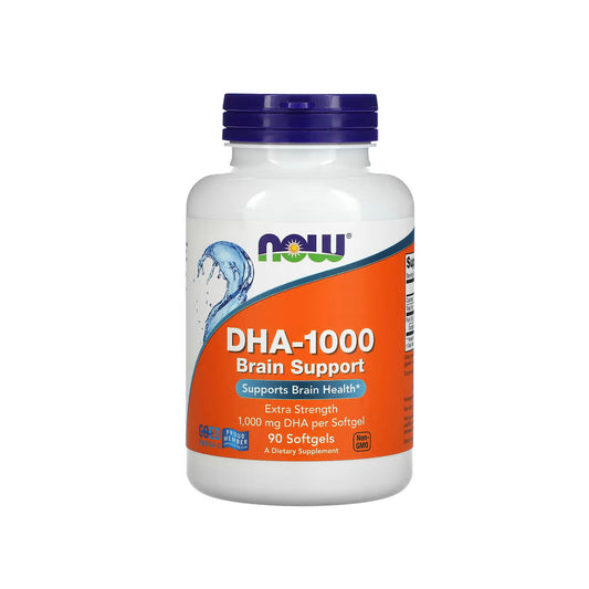 DHA-1000, refuerzo cerebral, concentración extra, cápsulas de aceite de pescado de 1300 mg / omega-3 DHA de 1000 mg, 90 cápsulas blandas (NOW FOODS).