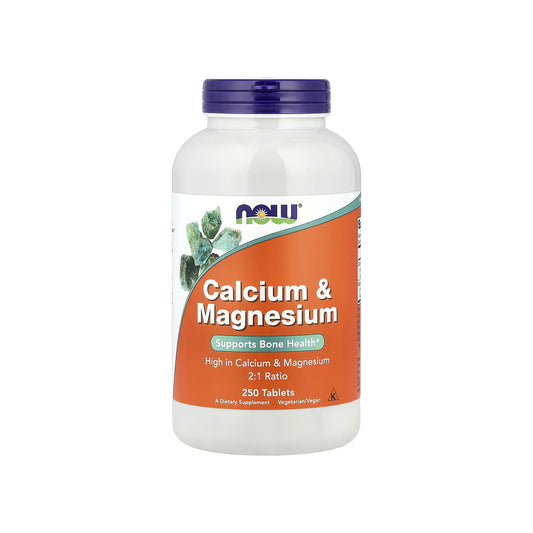 CALCIUM Y MAGNESIUM, tabletas de calcio de 1000 mg / magnesio de 500 mg por porción, 250 tabletas veganas (NOW FOODS).