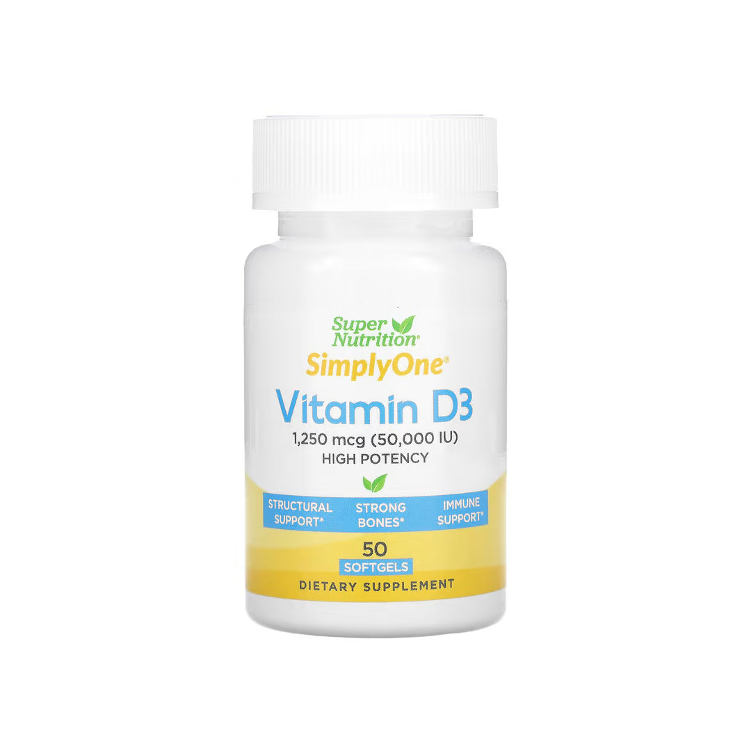 VITAMIN D3 50,000 UI, cápsulas de vitamina D3 como colecalciferol 50,000 UI, alta potencia, 50 cápsulas blandas (SUPER NUTRITION).