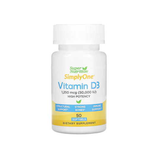 VITAMIN D3 50,000 UI, cápsulas de vitamina D3 como colecalciferol 50,000 UI, alta potencia, 50 cápsulas blandas (SUPER NUTRITION).