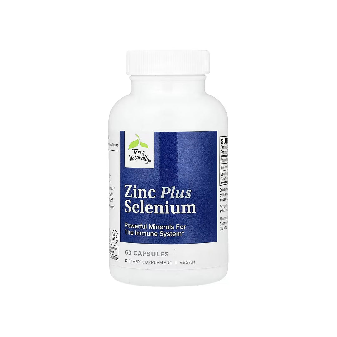 ZINC PLUS SELENIUM, cápsulas veganas de zinc quelado de 30 mg / selenio de 200 mcg, 60 cápsulas (TERRY NATURALLY)