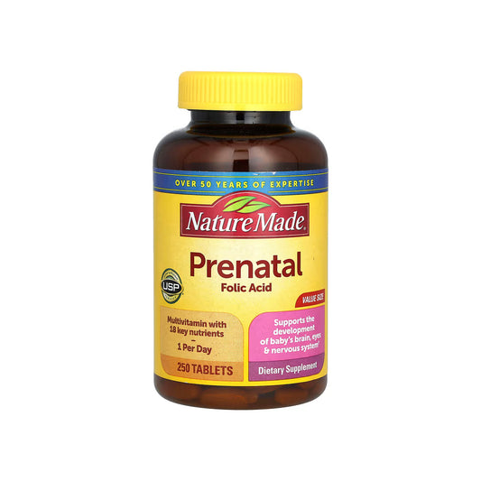 PRENATAL FOLIC ACID, multivitamínico prenatal con ácido fólico, 250 tabletas (NATURE MADE).