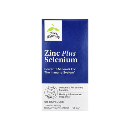 ZINC PLUS SELENIUM, cápsulas veganas de zinc quelado de 30 mg / selenio de 200 mcg, 60 cápsulas (TERRY NATURALLY)