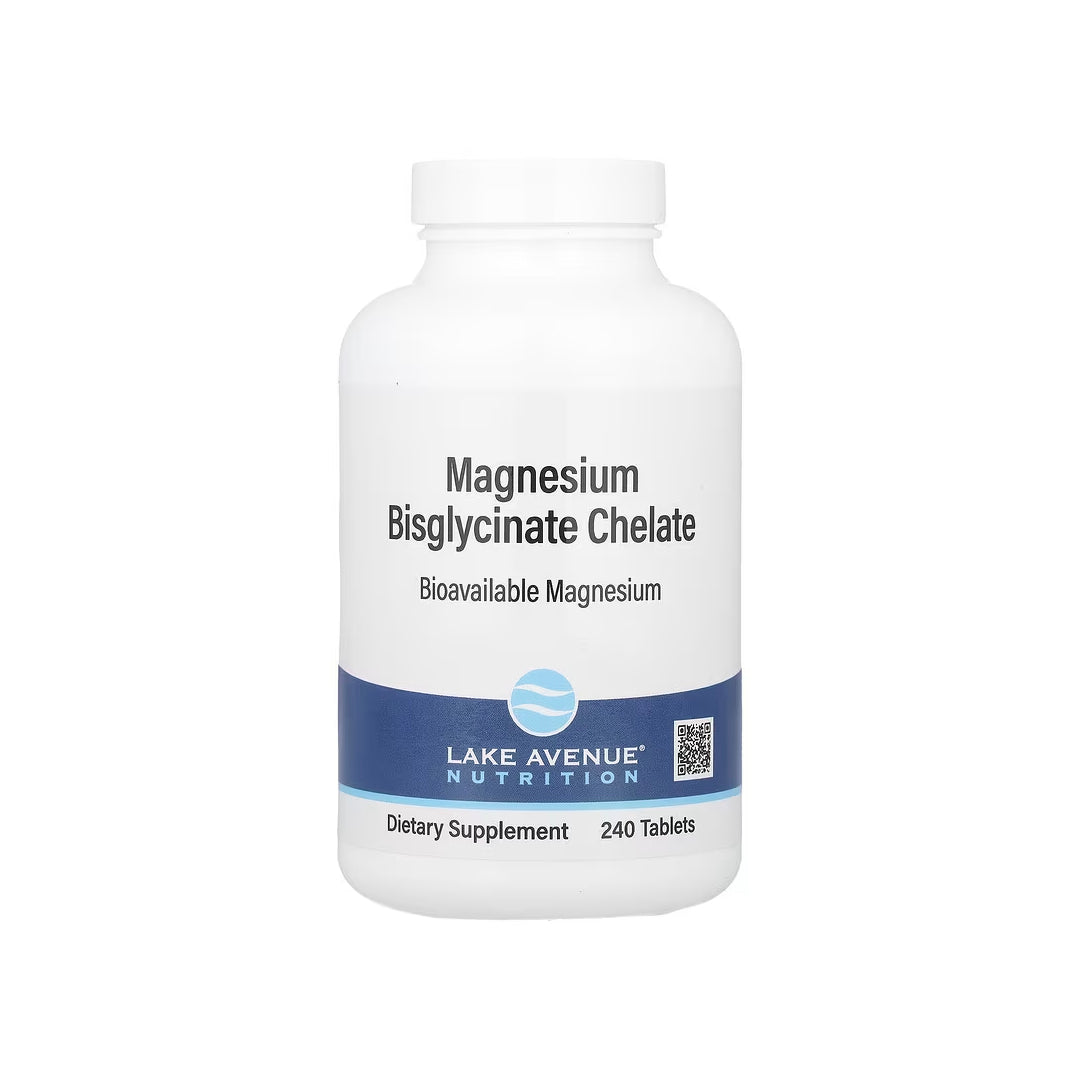 MAGNESIUM BISGLYCINATE CHELATE (TRAACS™), tabletas de bisglicinato de magnesio quelado de 200 mg por porción, 240 tabletas (LAKE AVENUE).