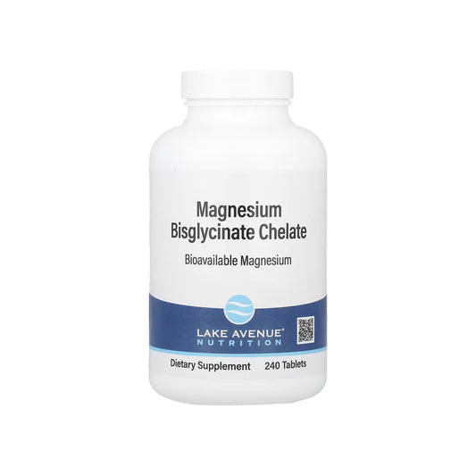 MAGNESIUM BISGLYCINATE CHELATE (TRAACS™), tabletas de bisglicinato de magnesio quelado de 200 mg por porción, 240 tabletas (LAKE AVENUE).