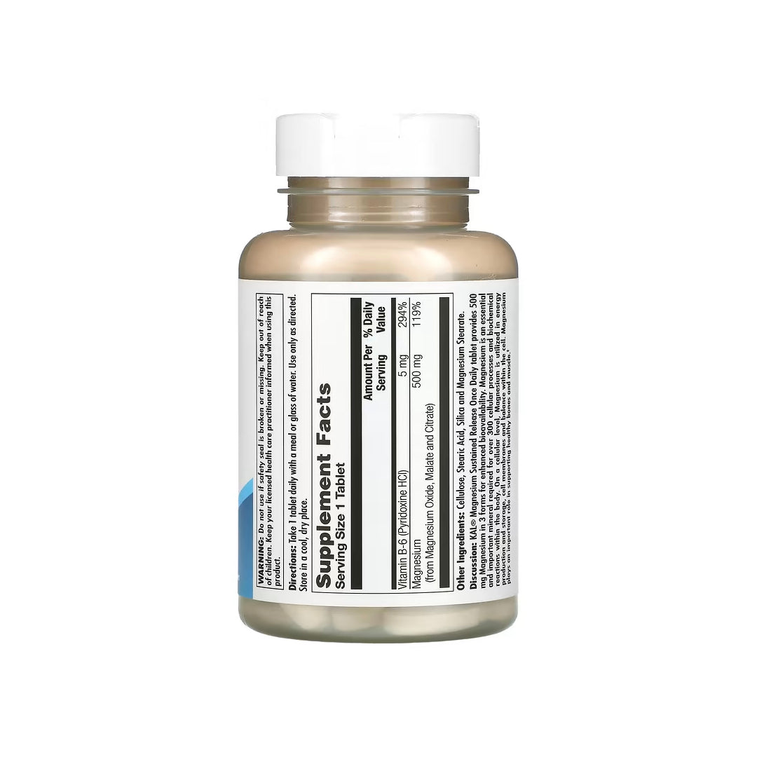 MAGNESIUM TRIPLE SOURCE, tabletas de triple magnesios de liberación prolongada de 500 mg, 100 comprimidos (KAL)
